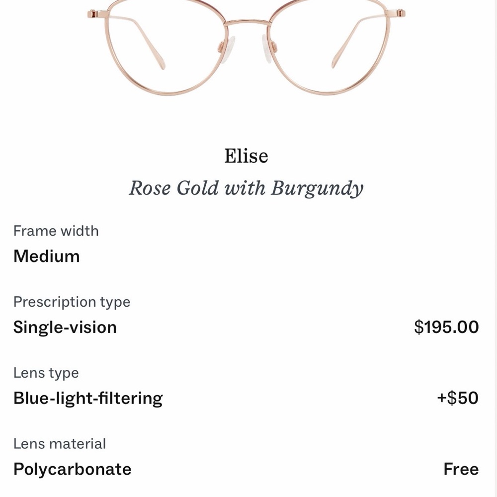 Elise Rose Gold and Burgundy Women's Eyeglasses
